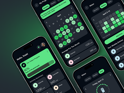 Healthcare mobile App - steps, calories, water tracking app design app development application bubble bubble.io calendar care charts design fitness health interface sport steps tracking ui ux water