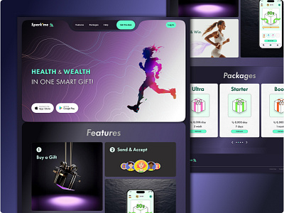 Landing page of step tracking app branding call to action components dark website game website gift website graphic design landing page design logo minimal website prototype running website step tracking website step website ui uiux design user friendly website user interface ux work flow