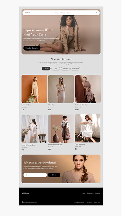 Home page for Fashion brand boutique clothing fashion landing page style ui ui design web design