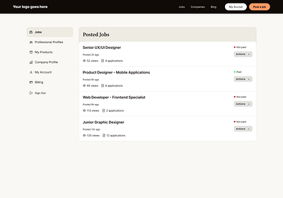 Employer Dashboard and Login/Registration Forms dashboard dashboard design dashboard employer design forms interface job board jobboard login login form new account registration theme ui ux wordpress