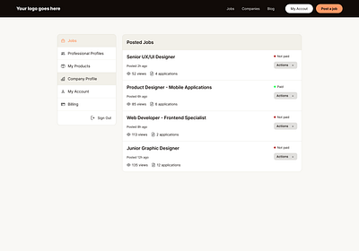 Employer Dashboard and Login/Registration Forms dashboard dashboard design dashboard employer design forms interface job board jobboard login login form new account registration theme ui ux wordpress