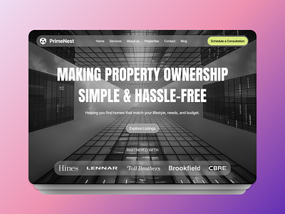 Property Management Website Design - Hero Section black and white branding construction dailyui graphic design hero section landing page monochromatic property management real estate ui user experience user interface ux web design website