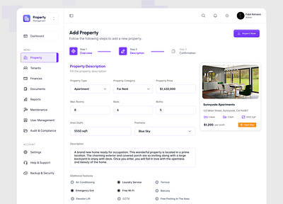 Property Description dashboard design product design ui uiux web