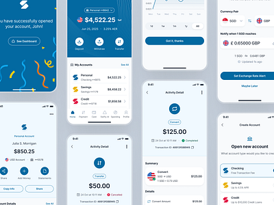 swiftbank: AI Digital Banking & Payment App - Account Dashboard account dashboard banking app banking dashboard banking ui banking ui kit blue clean dark blue digital banking app digital banking ui finance app finance ui finance ui kit home screen minimal mobile banking app modern payment app payment ui soft