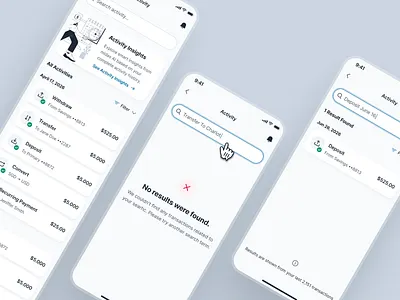 swiftbank: AI Digital Banking App - Search Transaction Activity ai banking app banking app banking assistant banking ui kit clean dark blue digital banking app digital banking ui finance app finance ui kit minimal mobile banking app modern payment app payment ui search filter search results search transaction soft transaction ui