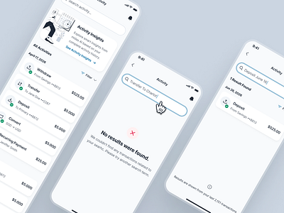 swiftbank: AI Digital Banking App - Search Transaction Activity ai banking app banking app banking assistant banking ui kit clean dark blue digital banking app digital banking ui finance app finance ui kit minimal mobile banking app modern payment app payment ui search filter search results search transaction soft transaction ui