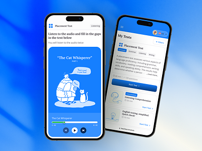 Language Evaluation Platform audio build in player doodles language app language evaluation test language test listening listening test minimal minimalistic mobile mobile adaptation player ui design