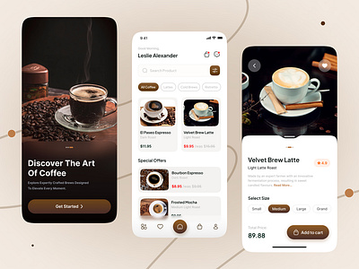 Coffee app design ☕ appdesign coffee app coffee app design dribbbleshots figmadesign ui uidesign ux