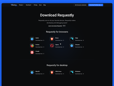 download page design - requestly branding browser dashboard design developer download graphic design illustration product ui ux web website