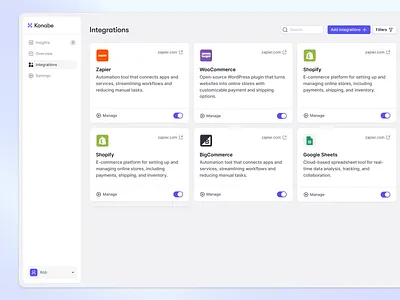 Training Management — Intergration Overview api connections course integration dashboard design integration integration hub integration overview integrations saas platform ui card