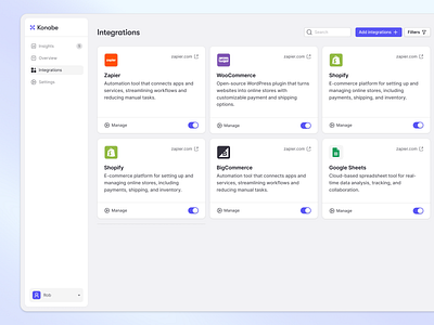 Training Management — Intergration Overview api connections course integration dashboard design integration integration hub integration overview integrations saas platform ui card