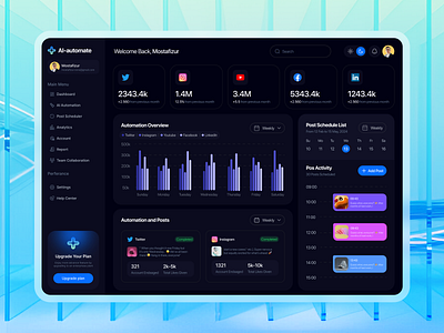 Dashboard - Social Media Scheduling Tool ai ai dahsboard analytics auto post scheduling dashboard dashboard ui design feed interface saas scheduling social social media technology tool ui uiux ux web dashboard web3