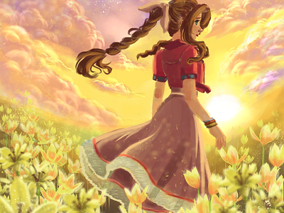 Alone again - fanart de Aerith de Final Fantasy VII anime digi digitalart fanart fantasy game illustration