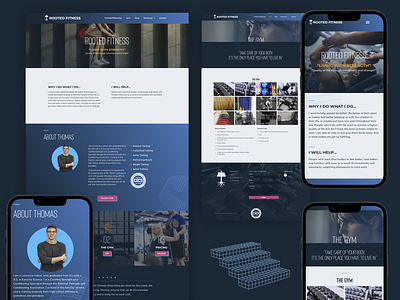 Rooted Fitness blue fitness mobile navy pink web web design website weight lifting wordpress