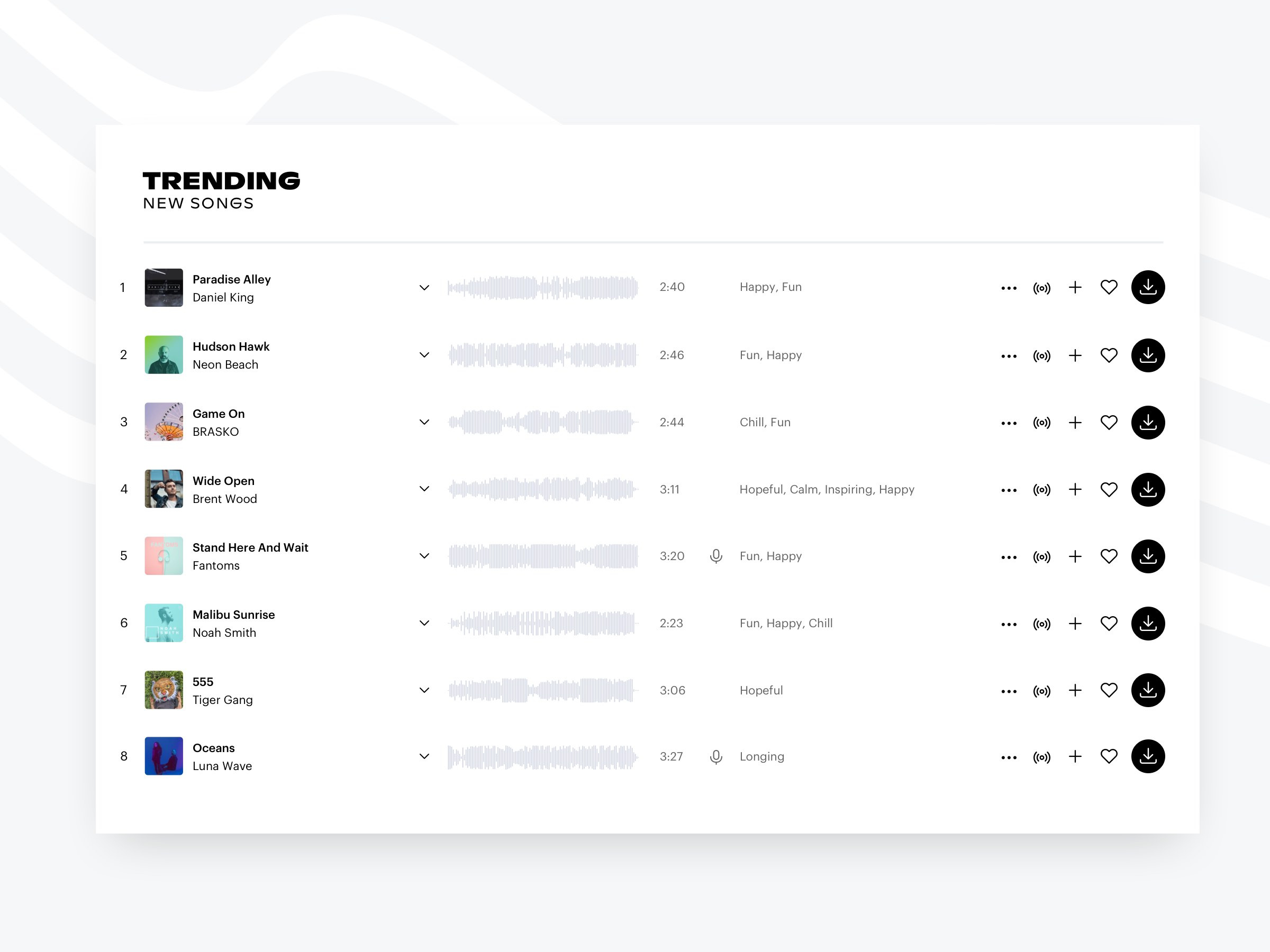 Example of Soundstripe music library UI