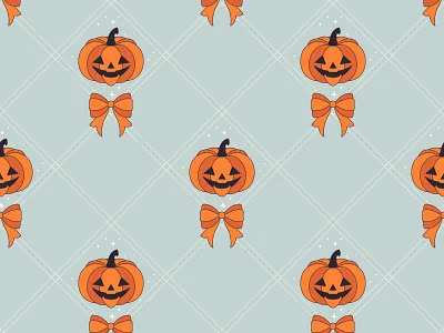 Halloween Decorative background bow carved pumpkin creepy cute fear halloween horror jack o lantern night pumpkin pumpkin spice ribbon scary seamless pattern spooky stars surface pattern trick or treat vector seamless patter wrapping paper
