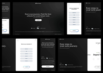 Best Colleges Quiz Redesign black blackandwhite dark designprocess desktop interfacedesign layout mobile prototype typography ui video white wireframes