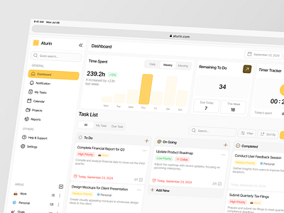 Aturin - Task Manager Dashboard bento style clean design dashboard design management productivity productivity dashboard task task management task management dashboard ui ui design ux