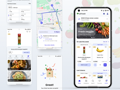 Online grocery shopping app (concept) android delivery tracking grocery delivery grocery shopping ios mobile app ui