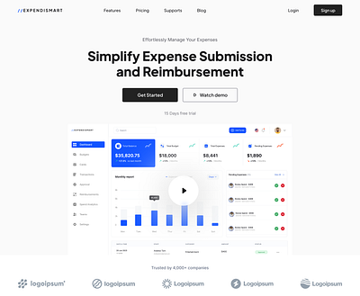 Expendismart - Hero section design expense management hero section interface landing page ui ux