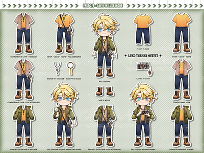 Outfit Splitting Artwork | Davis in Luke mode adventure artemwing charactersheet chibi commissionart davis digitalart doodle fanart fashiondesign illustration lukepearce mariusvonhagen mihoyo mobilegame paperdoll sherlock stickers tearsofthemis vynrichter