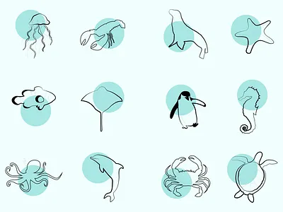 Icons of the Deep dribbbleshots flatdesign graphicart graphicdesign iconset marineanimals marinelife minimalistdesign natureicons oceanart oceanicons pictograms seacreatures vectoricons wildlifeicons