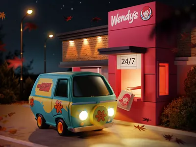 Ride with Scooby-Doo 3d 3d art 3d artist 3dart aesthetic art artist blender blender 3d cartoon creative cute cycles design designer drive illustration night photoshop scooby doo