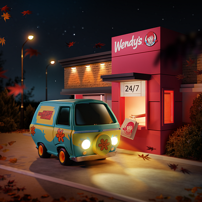 Ride with Scooby-Doo 3d 3d art 3d artist 3dart aesthetic art artist blender blender 3d cartoon creative cute cycles design designer drive illustration night photoshop scooby doo