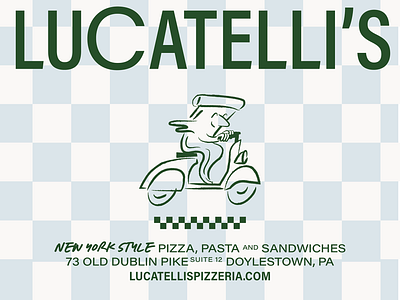 Lucatelli's Pizzeria Branding branding checkered chef cook italian logo lynx philadelphia pizza pizzeria restaurant vespa