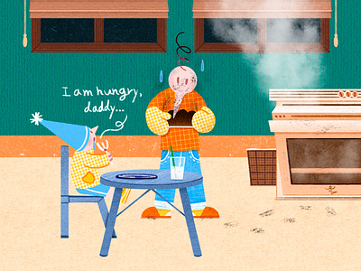 I am hungry, daddy,,, art artwork bread break burnedout cook daddy design family handwriting illust illustration ipad oven peachtober24 photoshop table trash tweetyheather window