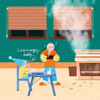 I am hungry, daddy,,, art artwork bread break burnedout cook daddy design family handwriting illust illustration ipad oven peachtober24 photoshop table trash tweetyheather window