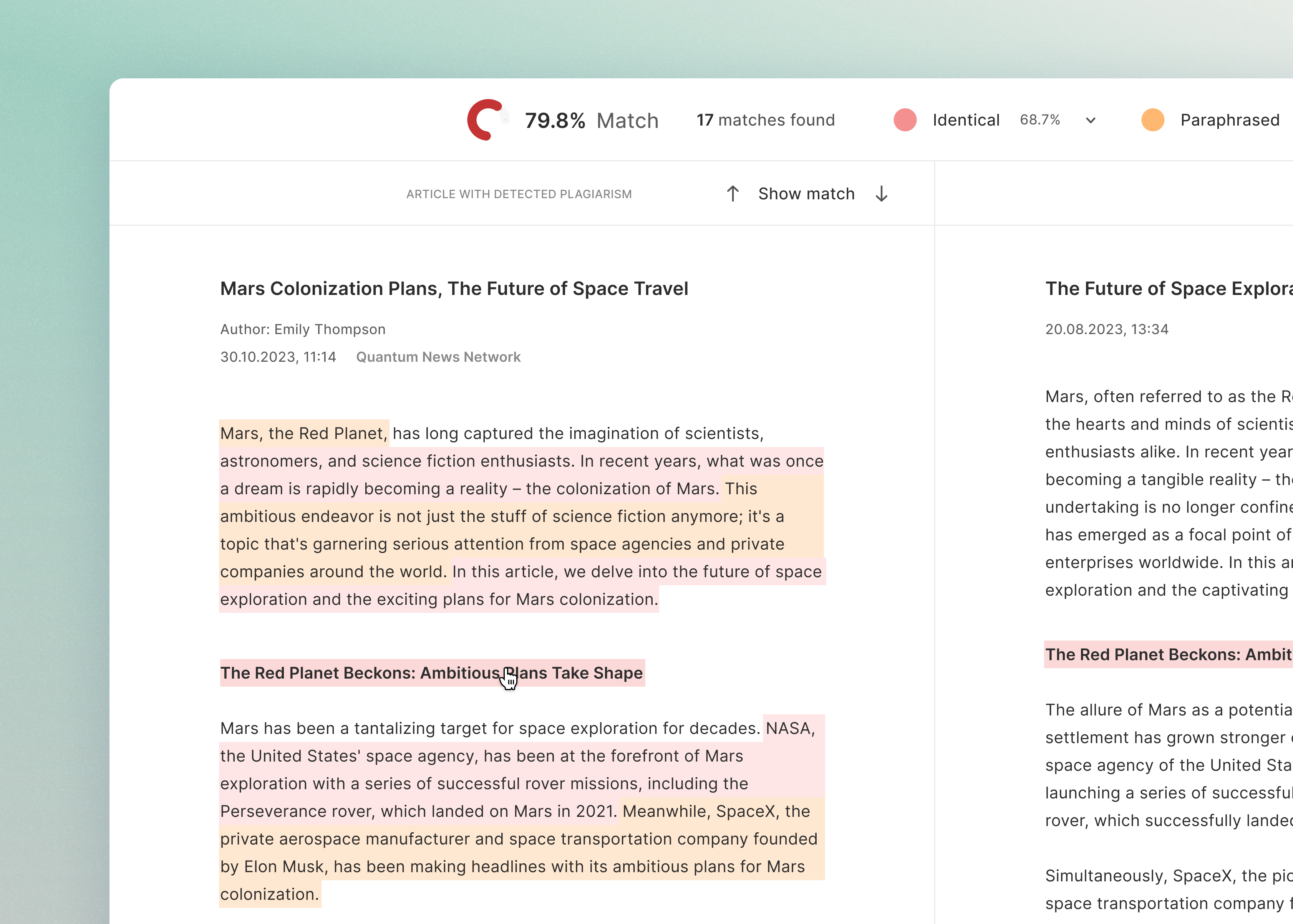 "Hunting Dog" – competitor plagiarism monitoring app application article design detection minimal monitoring newsroom plagiarism suggestion ui ux web app