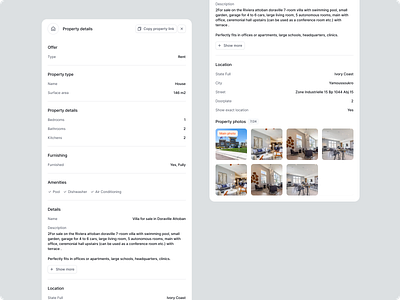 Immobilis - property details / modal b2b b2c details gallery modal product design properties property real estate saas side modal web app