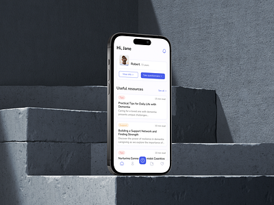 Dementia Caregivers Mobile App | Questionnaire Design app care recipient caregiverssupport concept dailyui dementia dementiacare digitalhealth elderlycare emotional health healthtech home page illustration inclusivedesign inspiration mobile app purple questionnaire quize wellnessapp