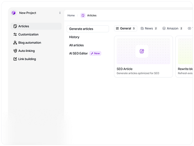 Articles / AI based SEO tool ai b2b b2c dashboard menu minimal navigation product design project saas sidebar web app