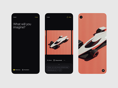 Generative AI Platform: Creation Flow ai app carousel editor figma generative image midjourney mobile photo platform product product design prompt ui ux zoom