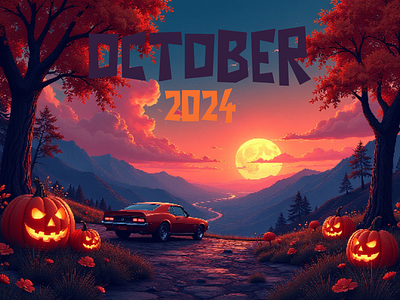 October 2024 2024 2d artwork car challenge design halloween landscape moon october pixel art pumpkins trees vehicle