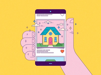 House Hunting app brand illustration cartoon hand home house illustration phone