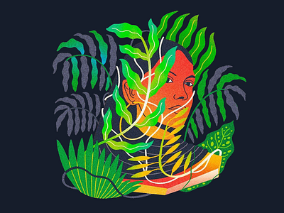 The man in tropical plants flowers green zone illustration man plant tree tropic