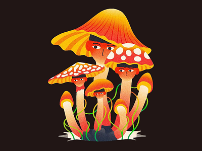 Squad Of Mushrooms art botanical character colorful creaative creative illustration design designing with illustration digital face floral graphic illustration illustrartion illustration of face man mushroom nature nature illustration plant squad tree