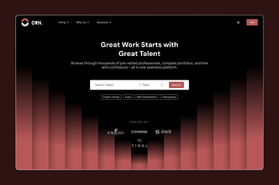 OWN. - Freelancer Website Landing Page find job fiverr freelancer graphic design home page job landing page minimal minimalistic motion graphics product design ui uiux upwork