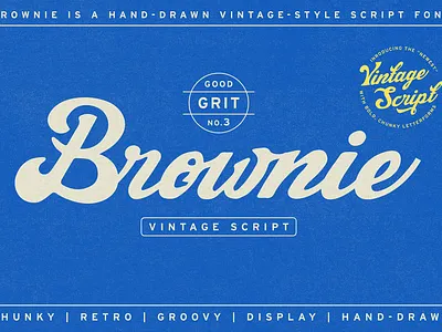 Brownie - Vintage Script Font bold classic display font font design fonts graphic design grit hand drawn illustration logo font new fonts nostalgia nostalgic retro rough script sports trending typography vintage