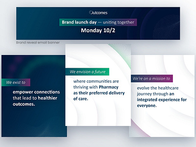 Outcomes Identity Refresh & Collateral banner blue collateral depth digital email gradient green healthcare outcomes pharmacy purple shadows social tech technology