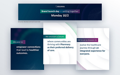 Outcomes Identity Refresh & Collateral banner blue collateral depth digital email gradient green healthcare outcomes pharmacy purple shadows social tech technology