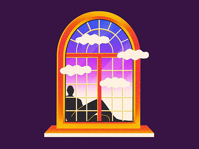 Man Sitting On A Window artistic window clouds colorful colorful illustration design illustration digital art dream sky fantasy art illustration man man illustration mood reflaction silhouette sitting sunset sunset colors view window window view