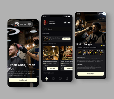 Barber Booking Mobile App app design barber app barber booking barber booking app barber mobile app barbing design freelance designer grooming app ios mobile app mobile app design product design ui ui design uiux ux