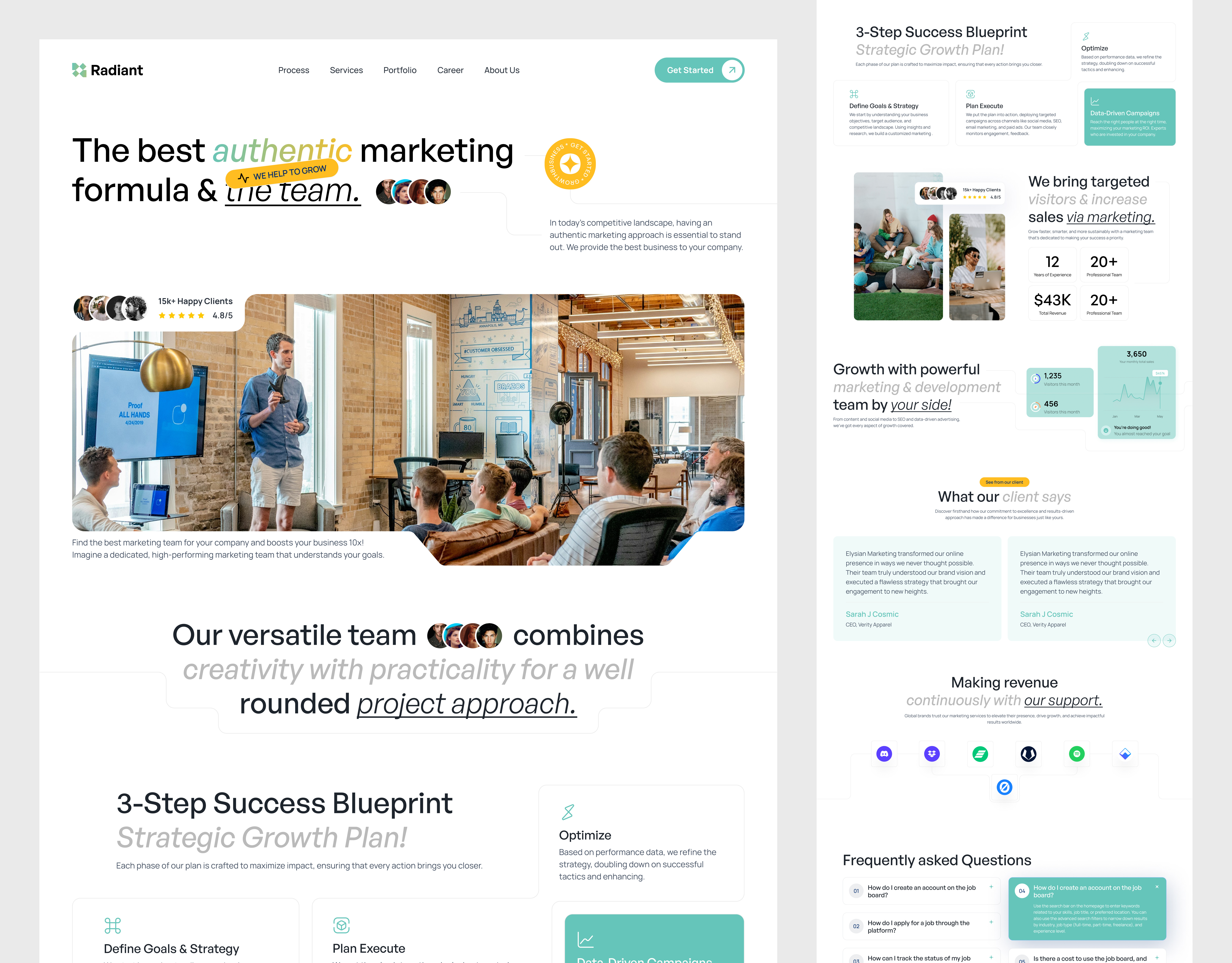 Radiant - Marketing Agency Website agency landing page agency website figma homepage landing page landing page design marketing agency product design redesign ui ui design uidesign user experience user interface ux ux design uxui visual design web design website design