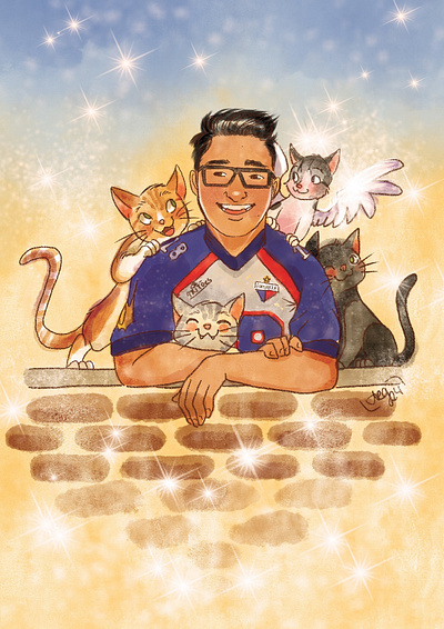 Homenagem de um irmão cats commission digital illustration watercolor