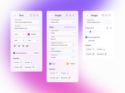 IoT Dashboard Components Design – Text, Graph, and Image Setting clean design components dashboard data visualization figma image settings iot position text settings ui ux