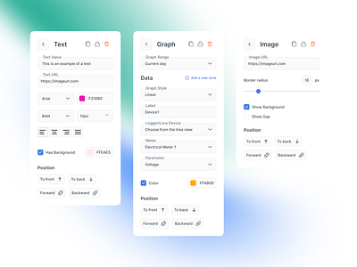 IoT Dashboard Components Design – Text, Graph, and Image Setting clean design components dashboard data visualization figma image settings iot position text settings ui ux